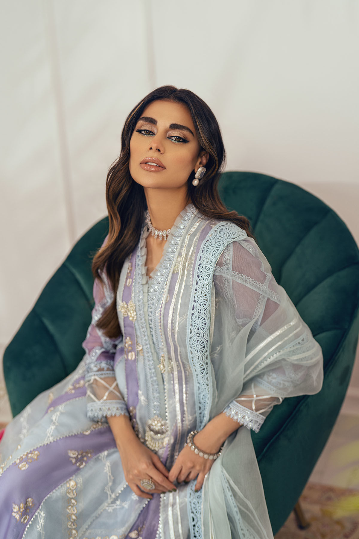 Lilac Blue Embroidered Organza Kalidar (3-Piece) - Image 4