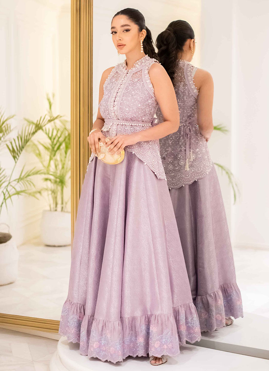 Lavender Embroidered Organza Hi-Lo Jacket & Tissue Kalidaar (2-Piece) - Image 1
