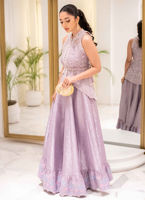 Lavender Embroidered Organza Hi-Lo Jacket & Tissue Kalidaar (2-Piece) - Image 4
