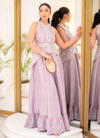 Lavender Embroidered Organza Hi-Lo Jacket & Tissue Kalidaar (2-Piece) - Image 5
