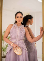 Lavender Embroidered Organza Hi-Lo Jacket & Tissue Kalidaar (2-Piece) - Image 8