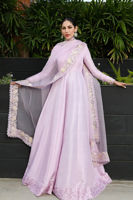 Pakistani Lilac Embroidered Raw Silk Kalidar (3-Piece) - Image 3