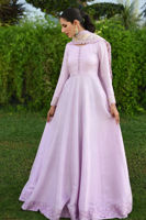 Pakistani Lilac Embroidered Raw Silk Kalidar (3-Piece) - Image 4