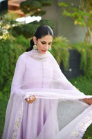 Pakistani Lilac Embroidered Raw Silk Kalidar (3-Piece) - Image 6