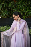 Pakistani Lilac Embroidered Raw Silk Kalidar (3-Piece) - Image 7