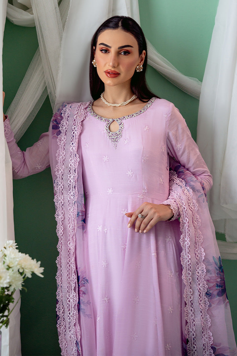 Lavender Embroidered Silk Kalidaar Dress (2-Piece) - Image 4