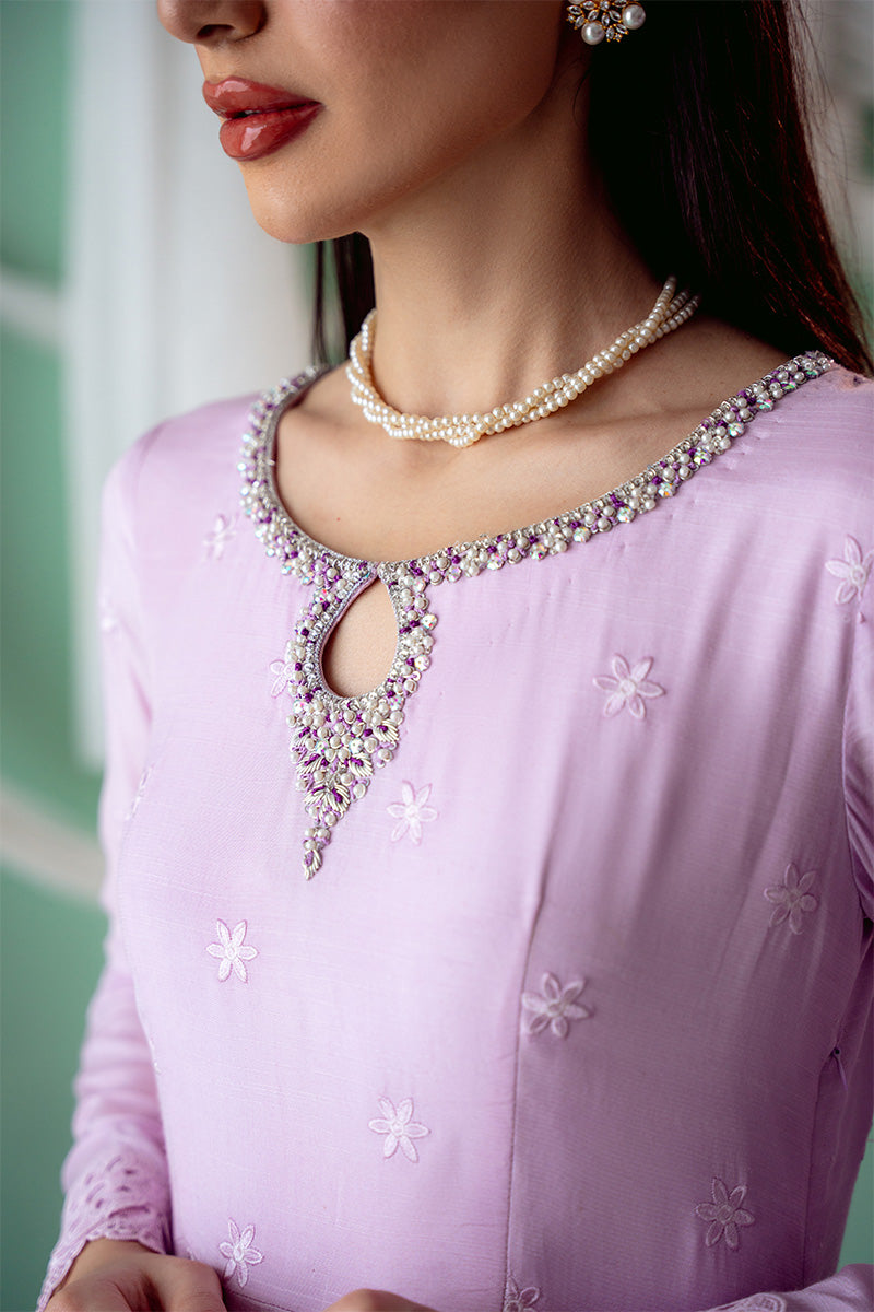 Lavender Embroidered Silk Kalidaar Dress (2-Piece) - Image 6