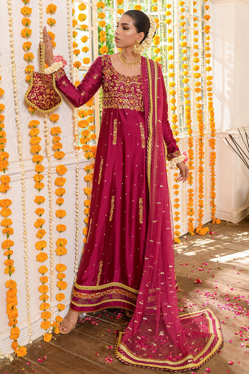 Pakistani Plum Zardozi & Dabka Silk Kalidaar (2-Piece) - Image 1