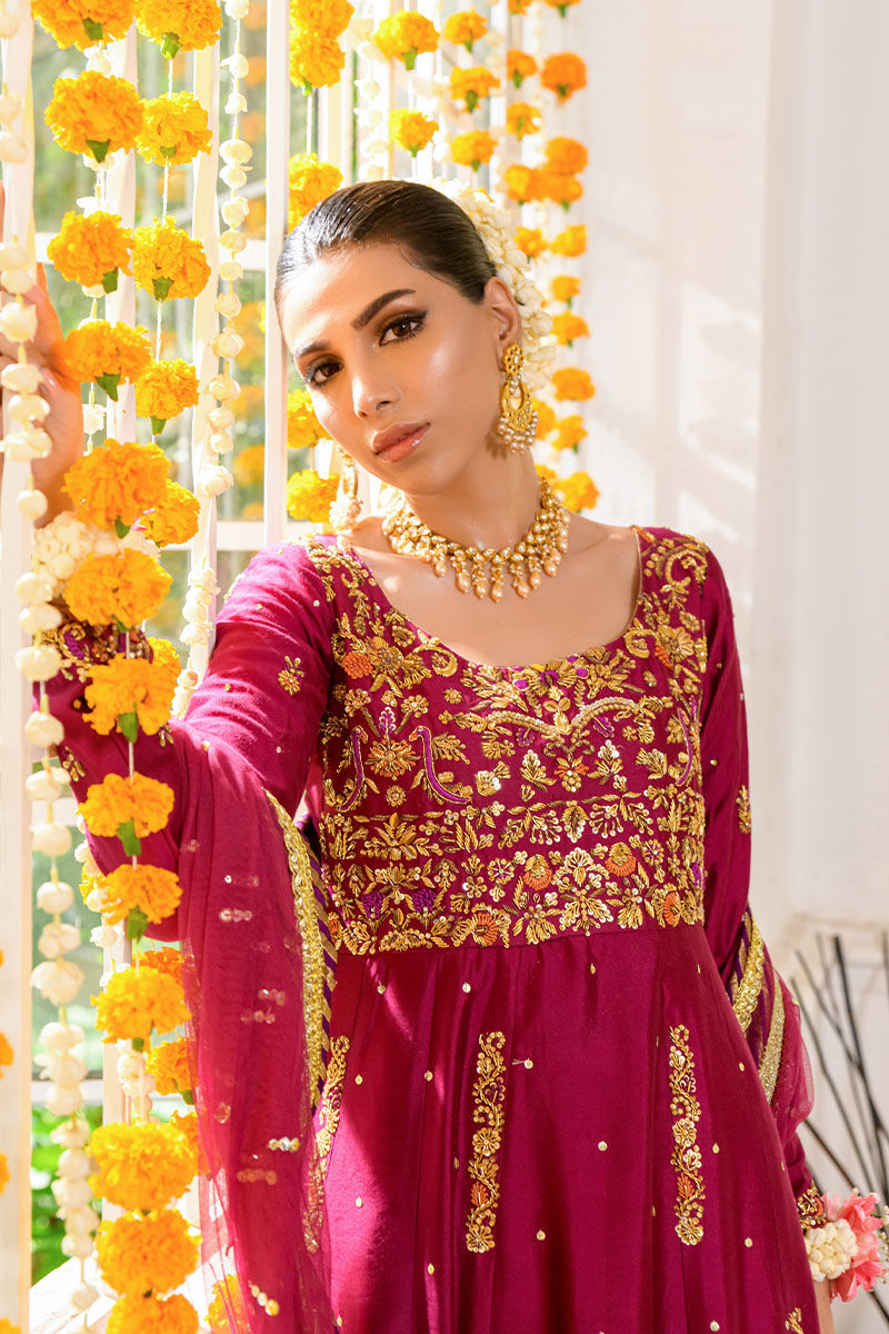 Pakistani Plum Zardozi & Dabka Silk Kalidaar (2-Piece) - Image 2