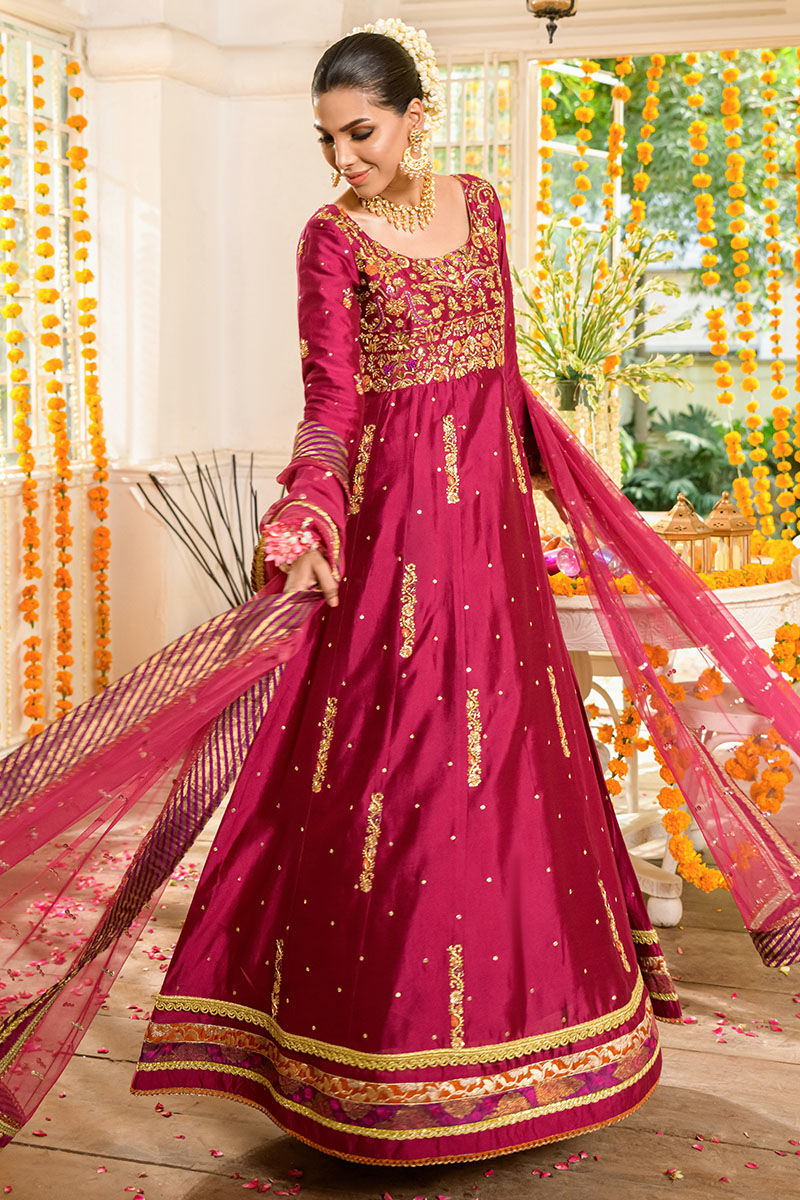 Pakistani Plum Zardozi & Dabka Silk Kalidaar (2-Piece) - Image 3