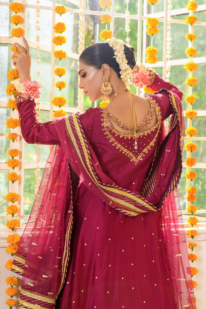 Pakistani Plum Zardozi & Dabka Silk Kalidaar (2-Piece) - Image 4