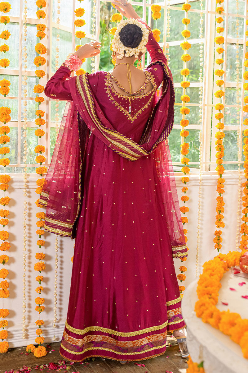 Pakistani Plum Zardozi & Dabka Silk Kalidaar (2-Piece) - Image 5