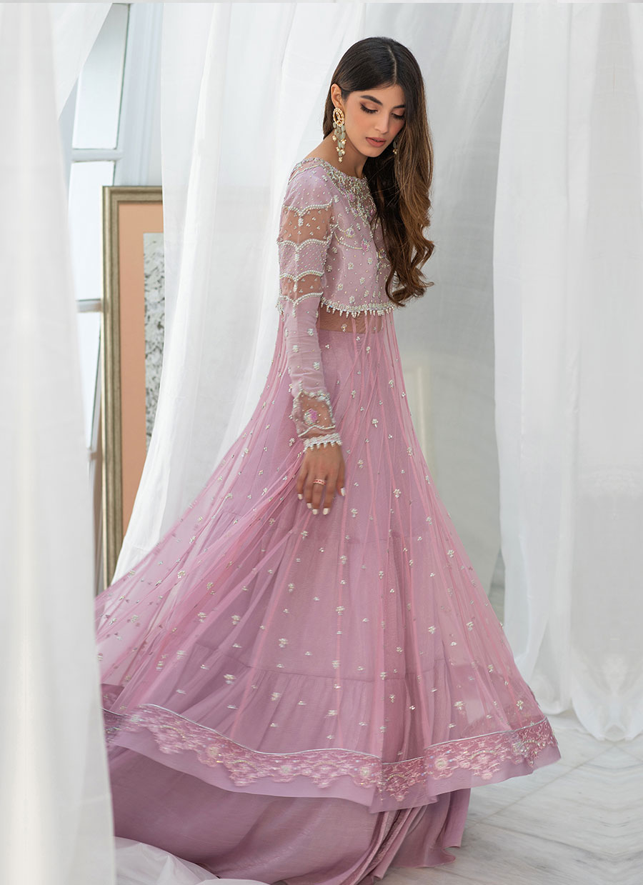 Pakistani Lilac Embellished Tulle Kalidaar Dress (2-Piece) - Image 1