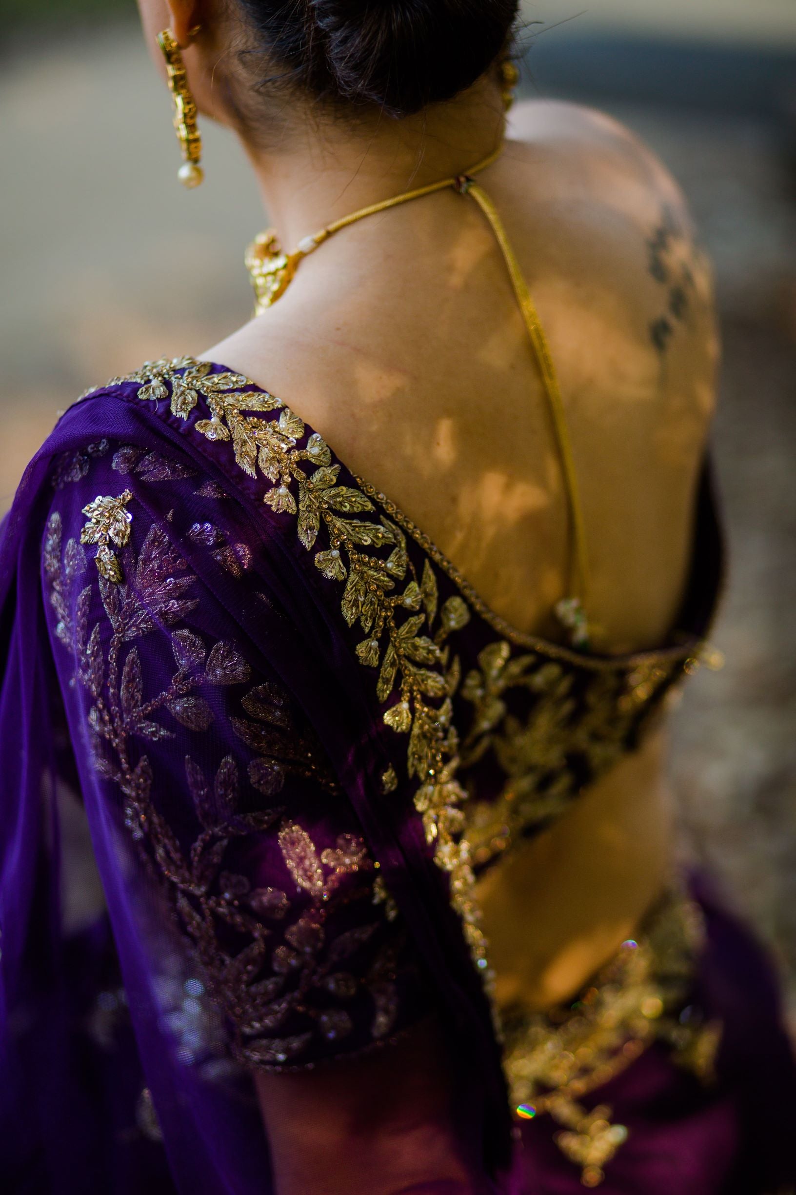 Indian Purple Zari Embroidered Dupion Silk Lehenga Choli (3-Piece) - Image 4