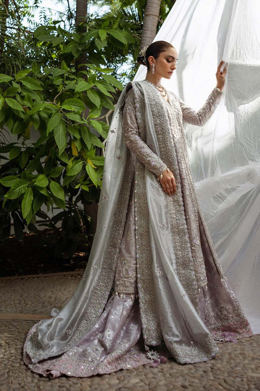 Lilac Zari Cotton Bridal Shirt with Jamavaar Lehenga (3-Piece) - Image 1