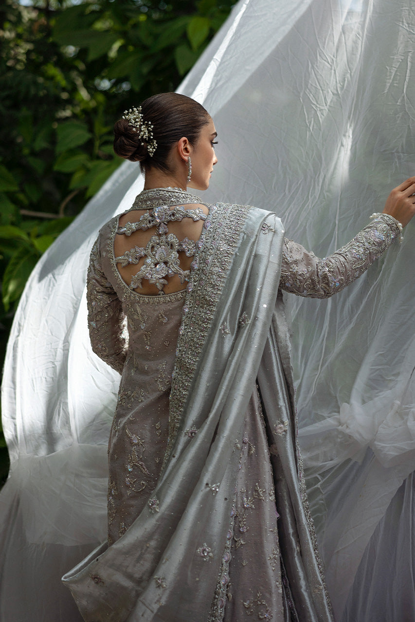 Lilac Zari Cotton Bridal Shirt with Jamavaar Lehenga (3-Piece) - Image 2