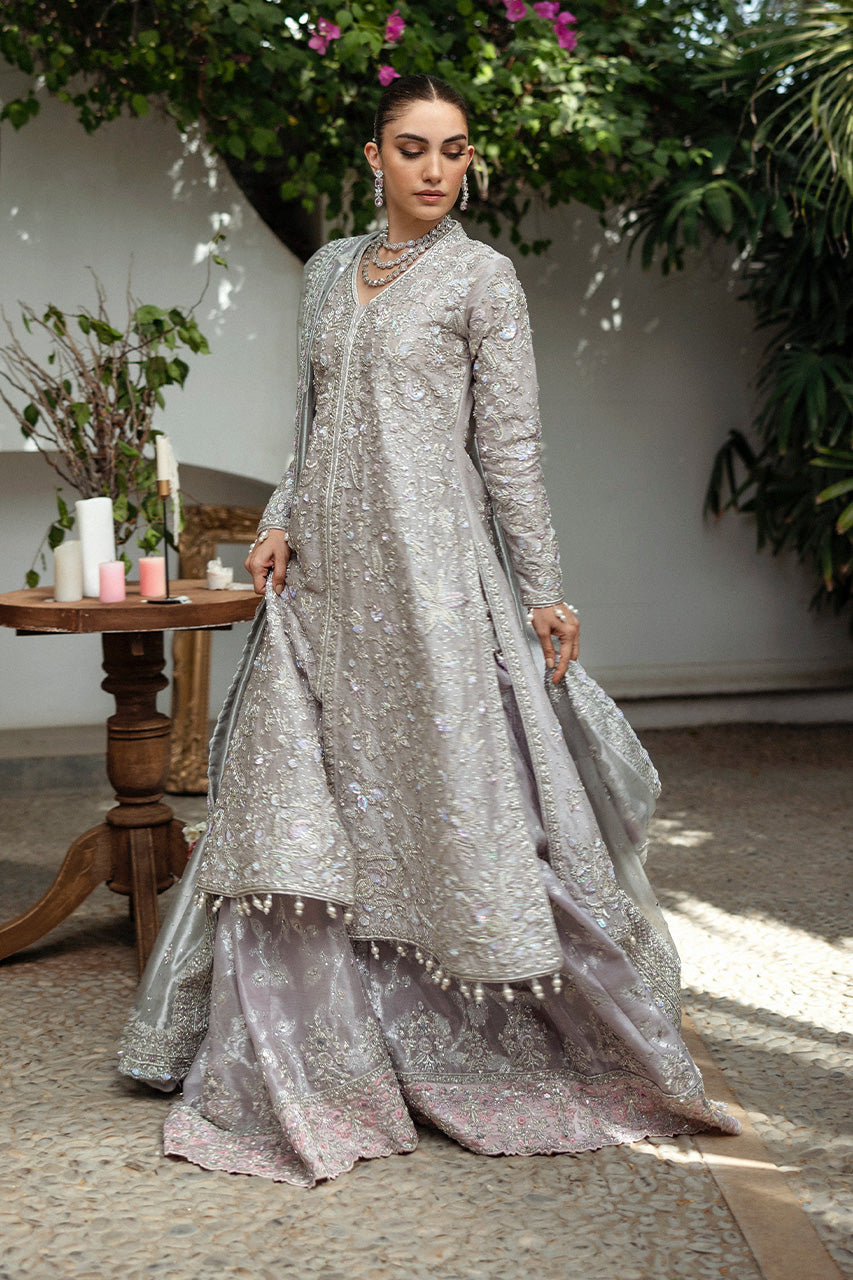 Lilac Zari Cotton Bridal Shirt with Jamavaar Lehenga (3-Piece) - Image 4