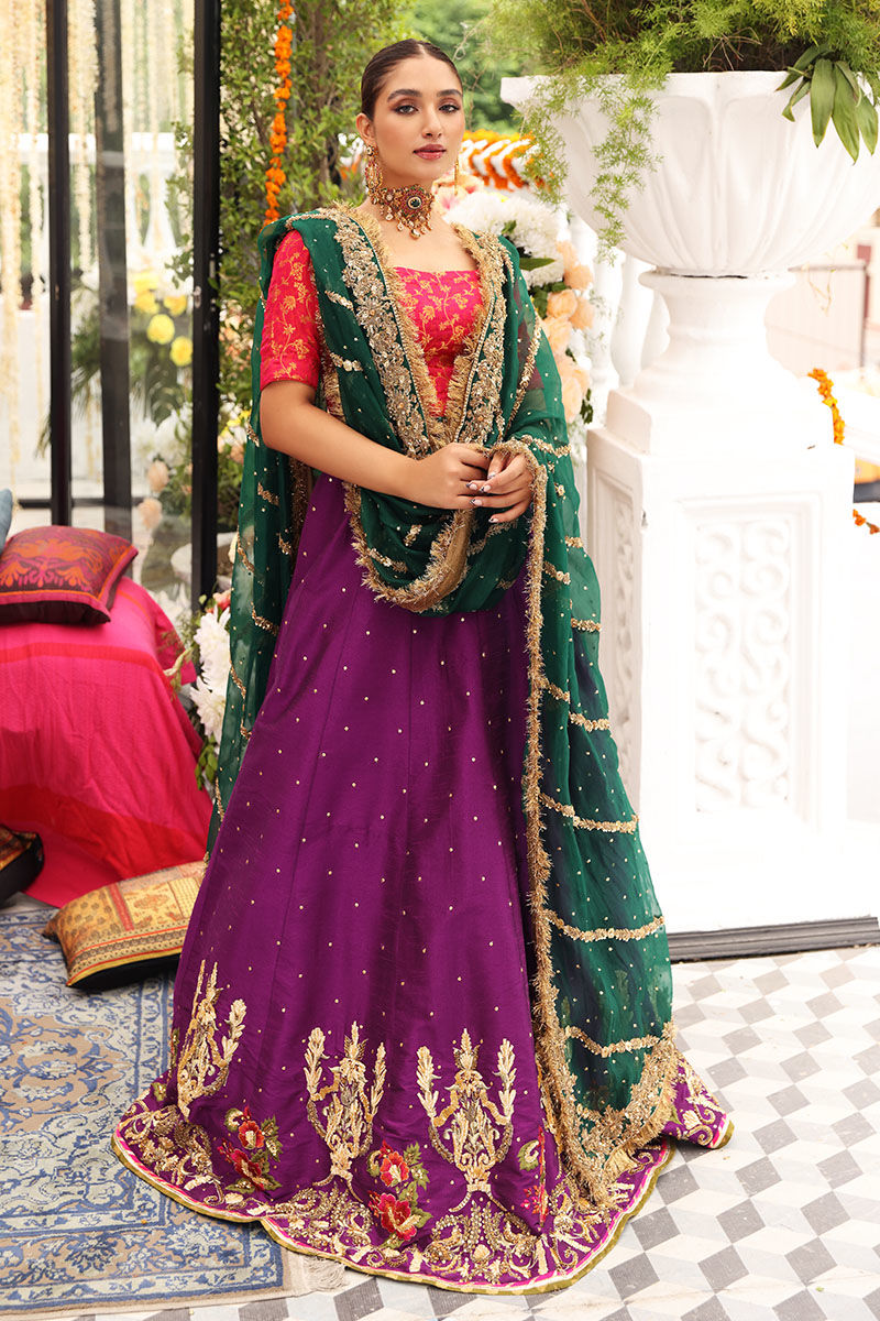 Pakistani Pansy Purple Embroidered Silk-Blend Lehenga (3-Piece) - Image 1