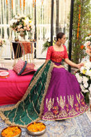 Pakistani Pansy Purple Embroidered Silk-Blend Lehenga (3-Piece) - Image 6