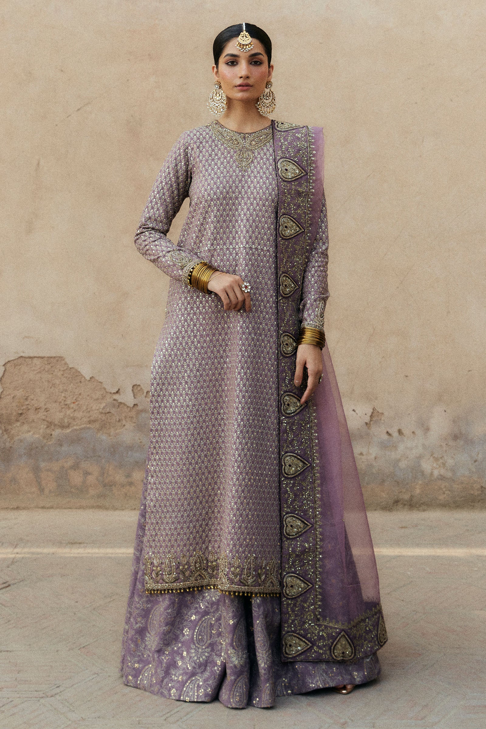 Pakistani Purple Zardozi Embroidered Korean Silk Lehenga (3-Piece) - Image 1