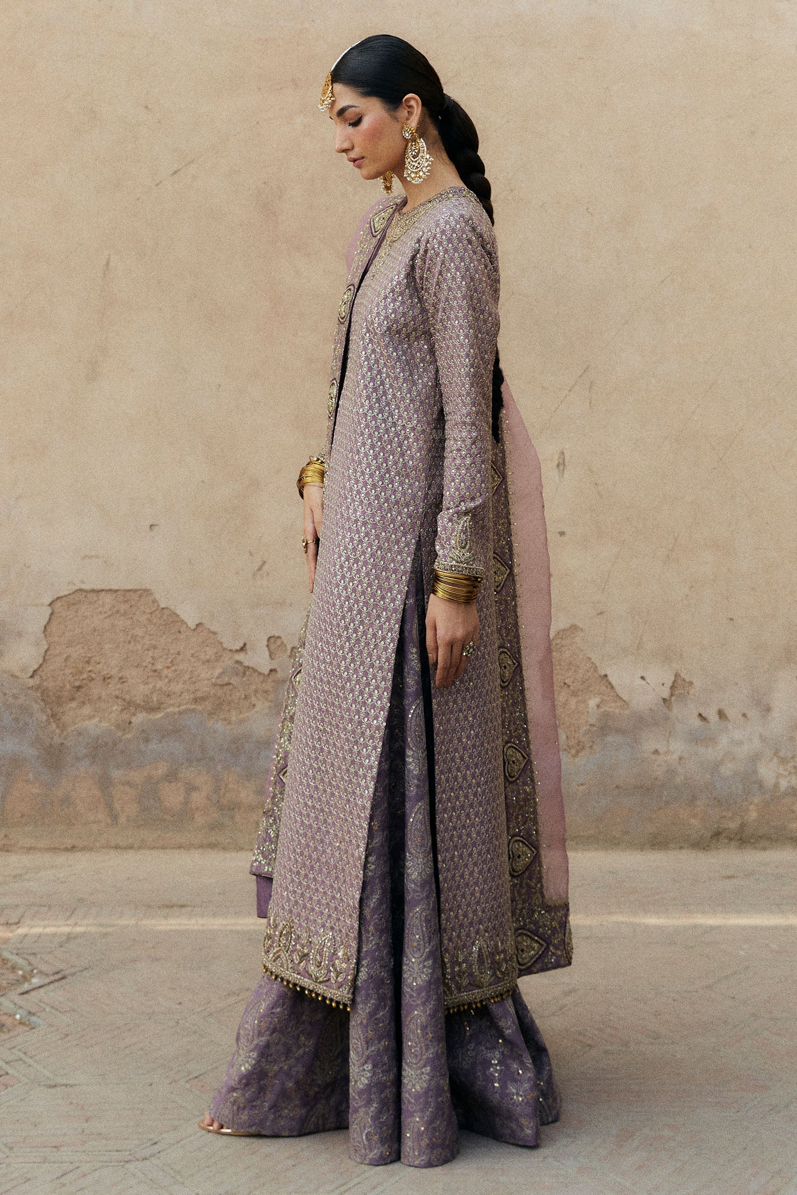 Pakistani Purple Zardozi Embroidered Korean Silk Lehenga (3-Piece) - Image 3