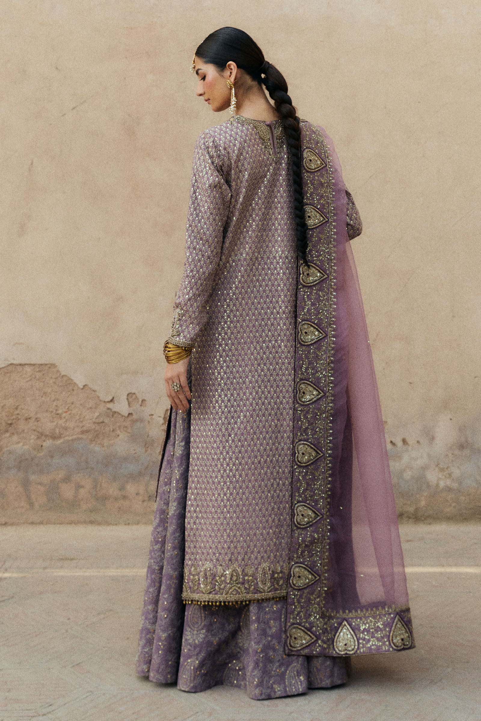 Pakistani Purple Zardozi Embroidered Korean Silk Lehenga (3-Piece) - Image 4
