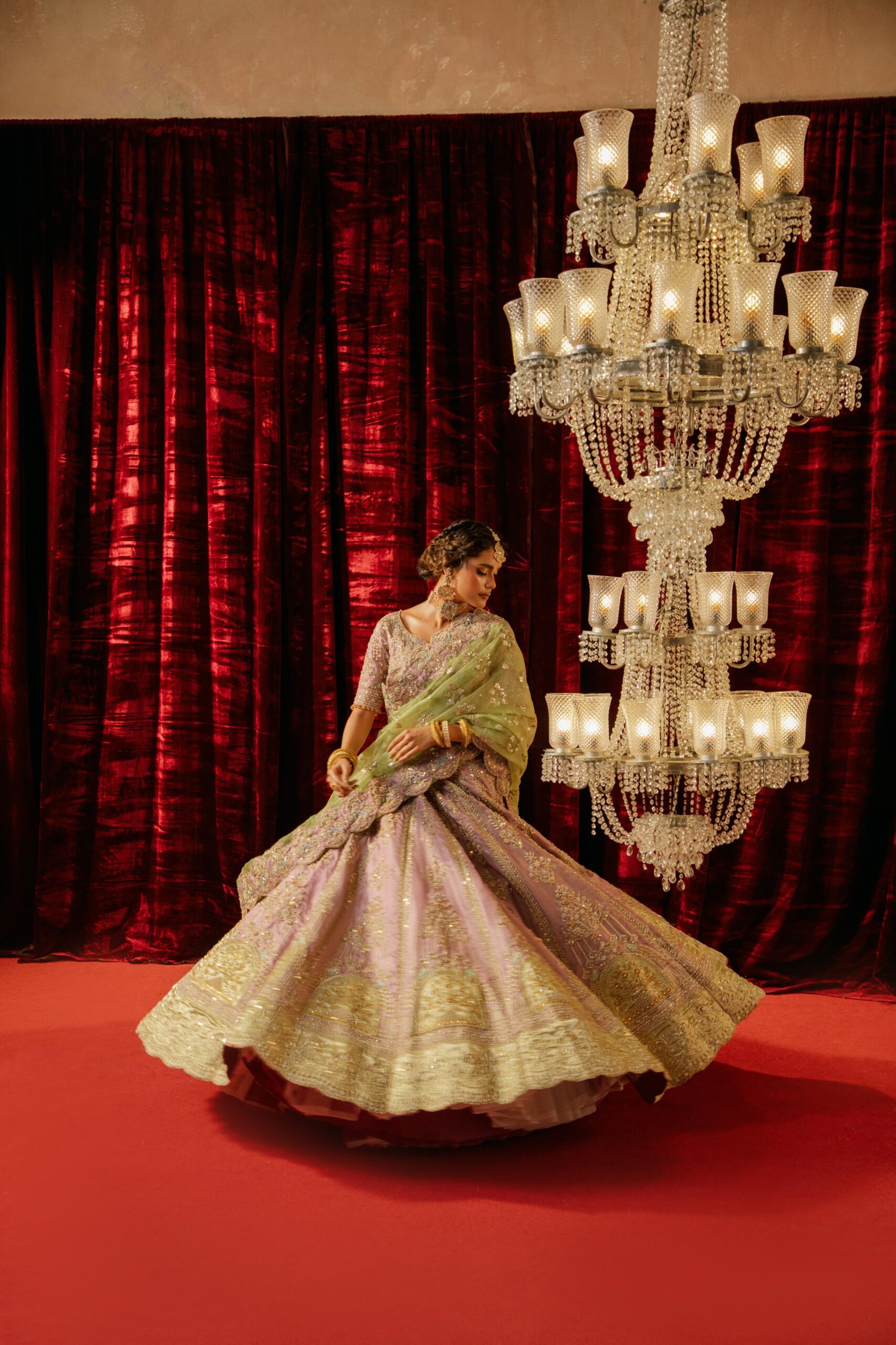 Pakistani Lavender Embroidered Lama Tissue Bridal Lehenga (3-Piece) - Image 4