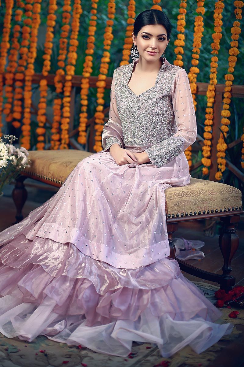 Lavender Embellished Net Kalidar Lehenga (3-Piece) - Image 1