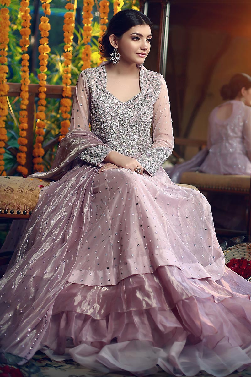 Lavender Embellished Net Kalidar Lehenga (3-Piece) - Image 2