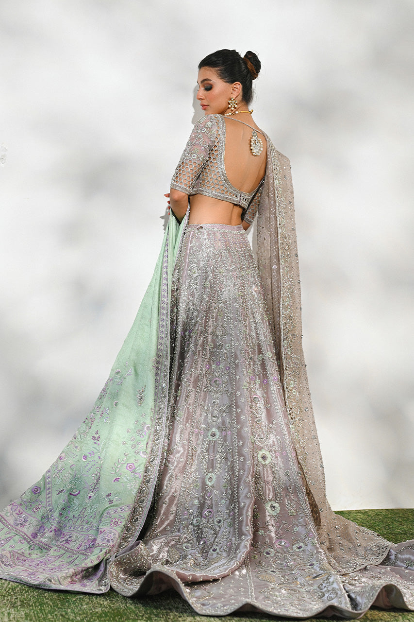 Pakistani Lilac Zardozi Resham Metallic Tissue Lehnga Choli (3-Piece) - Image 2
