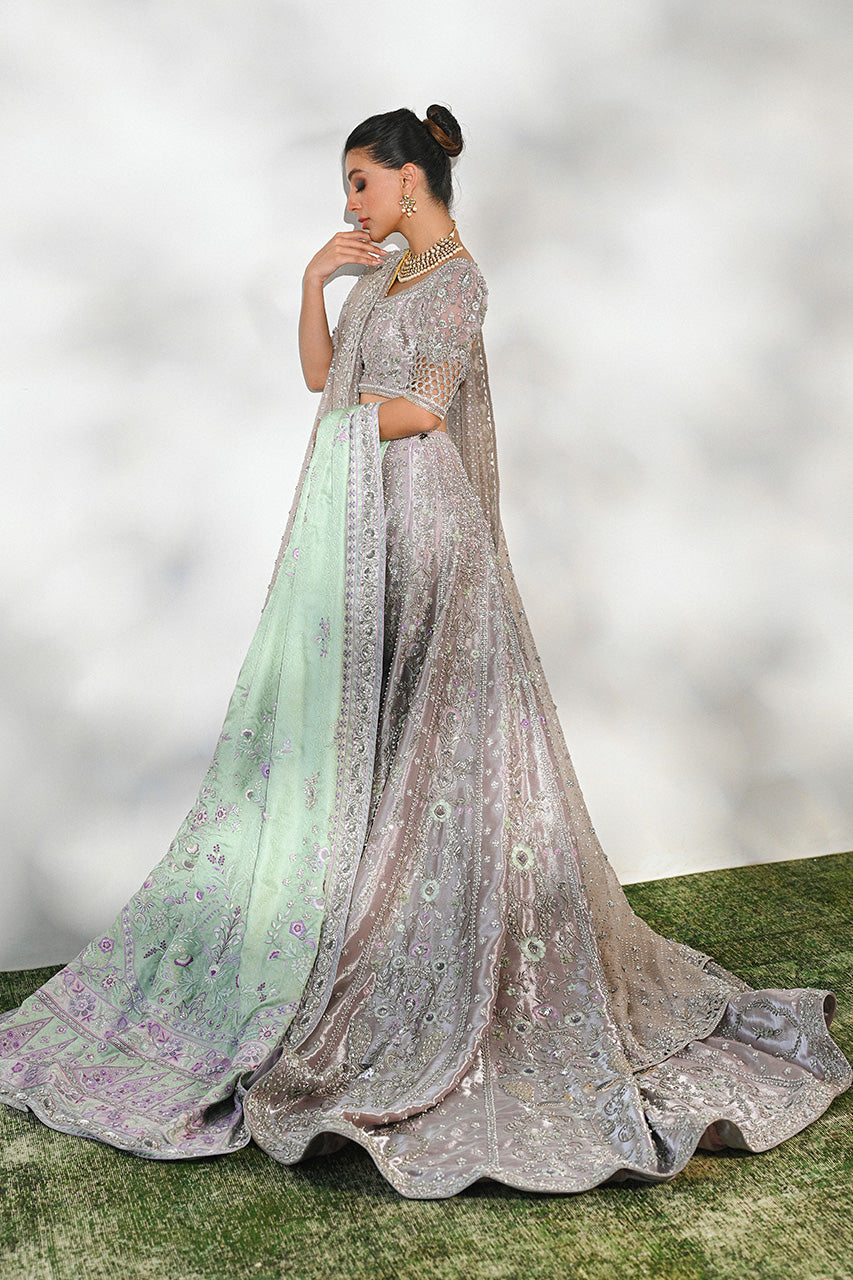 Pakistani Lilac Zardozi Resham Metallic Tissue Lehnga Choli (3-Piece) - Image 7