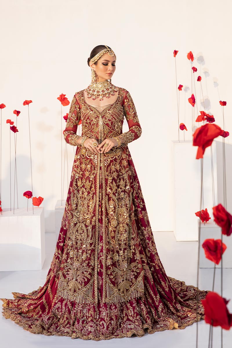 Plum Embroidered Net Farshi Lehenga (3-Piece) - Image 1