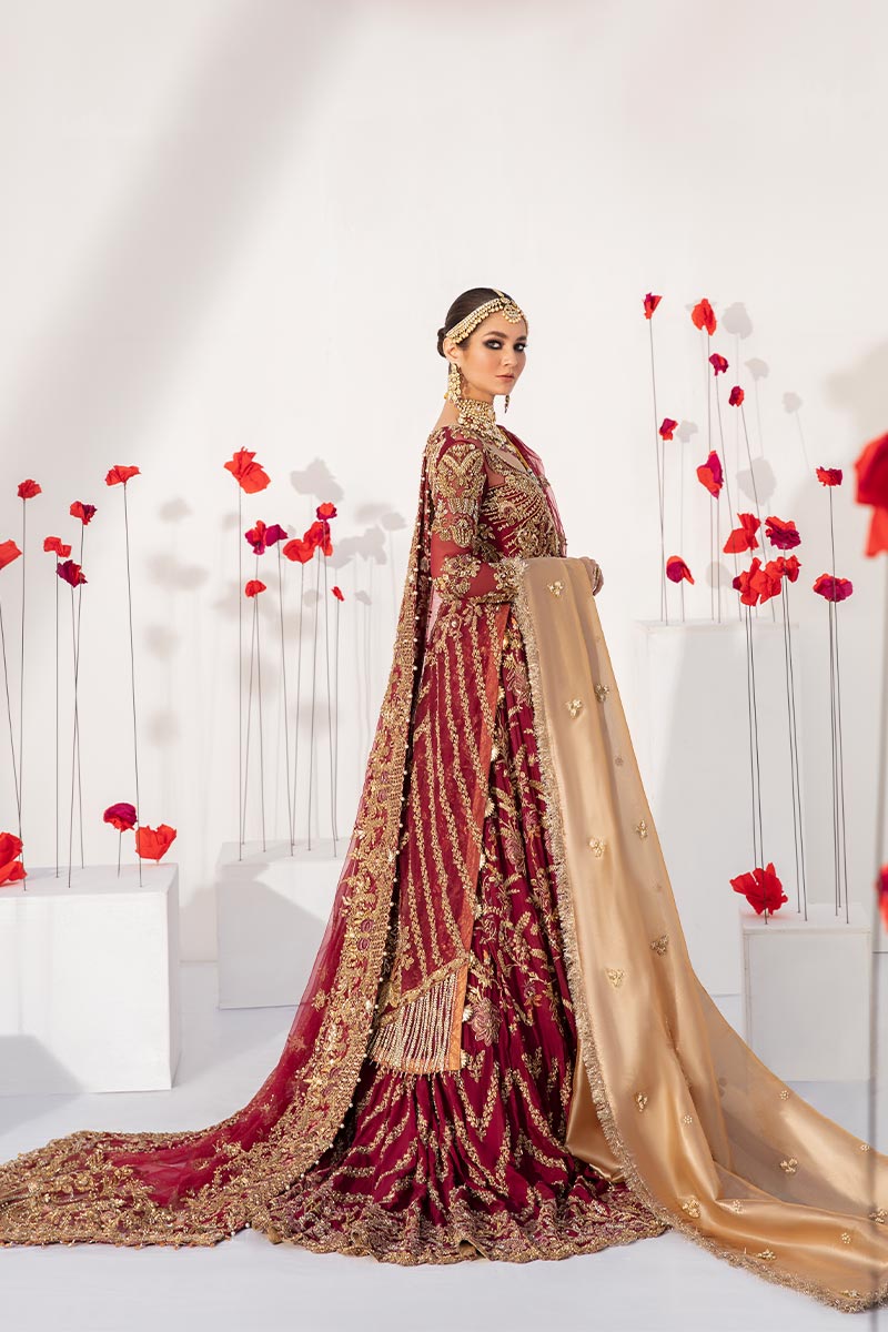 Plum Embroidered Net Farshi Lehenga (3-Piece) - Image 2