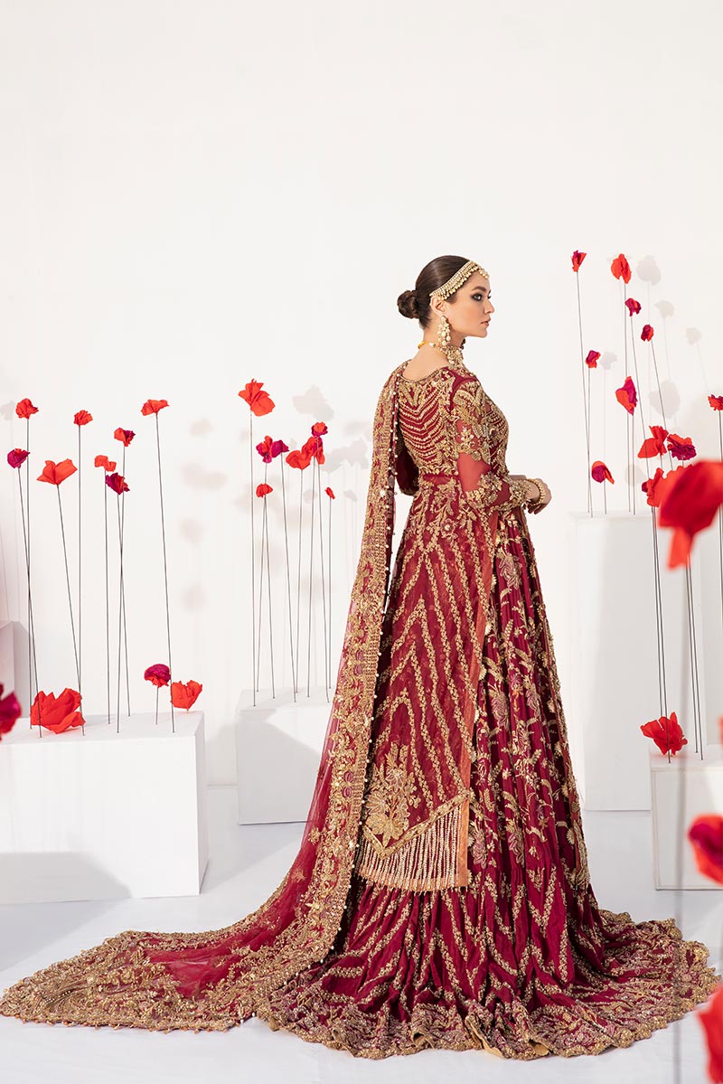 Plum Embroidered Net Farshi Lehenga (3-Piece) - Image 3