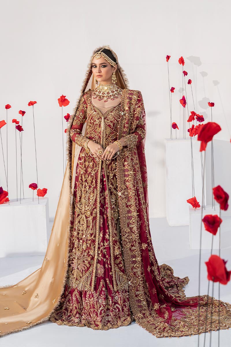 Plum Embroidered Net Farshi Lehenga (3-Piece) - Image 4