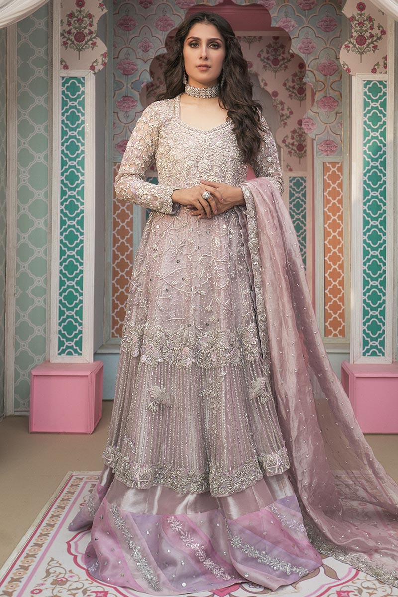 Pakistani Lavender Embellished Net Kalidar Lehenga (3-Piece) - Image 1