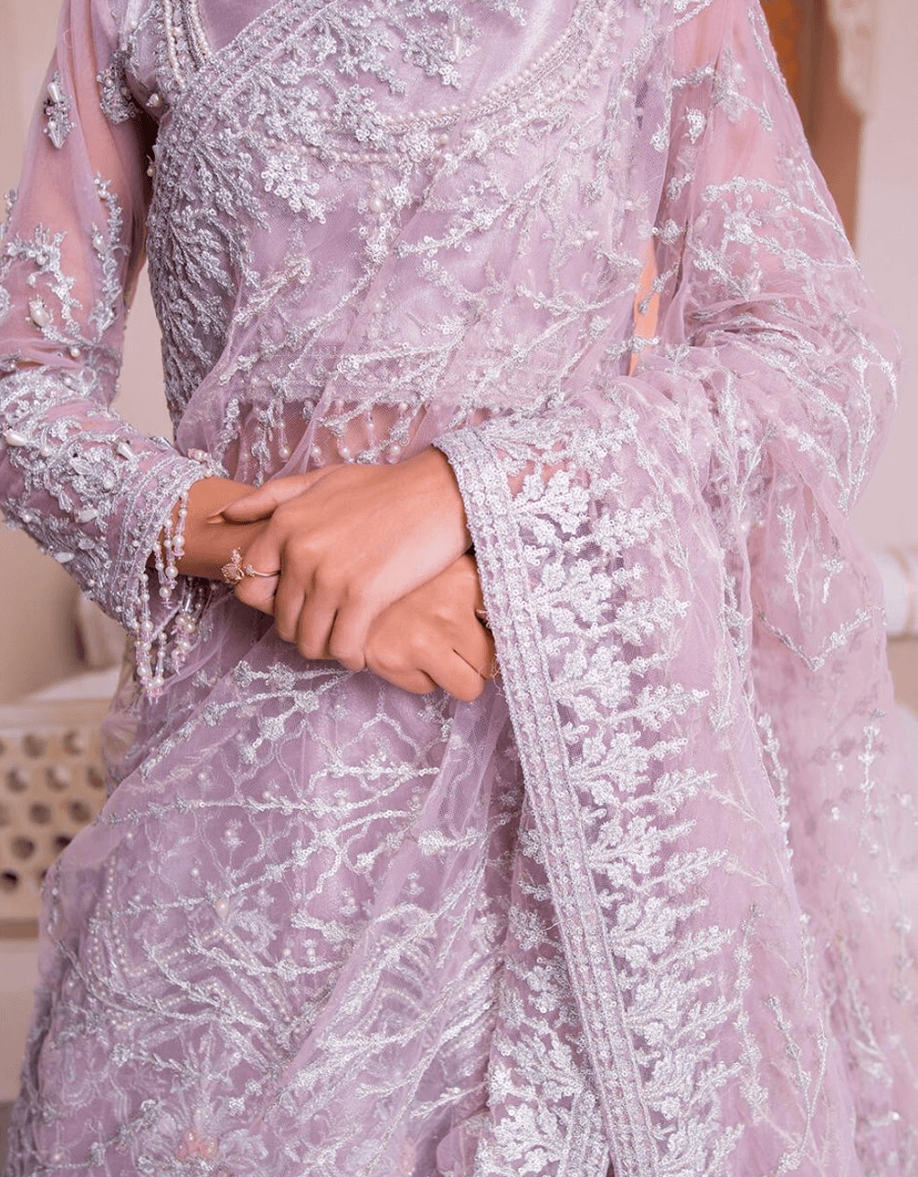 Lilac Embellished Net Lehenga Choli (3-Piece) - Image 2