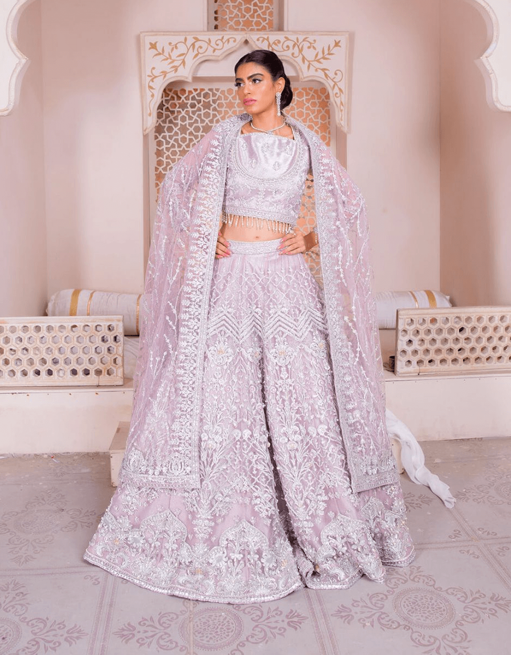 Lilac Embellished Net Lehenga Choli (3-Piece) - Image 5