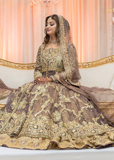 Lavender Gold Embellished Net Bridal Lehenga (3-Piece) - Image 10