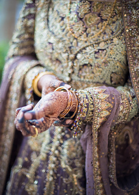 Lavender Gold Embellished Net Bridal Lehenga (3-Piece) - Image 2