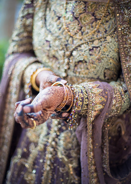 Lavender Gold Embellished Net Bridal Lehenga (3-Piece) - Image 3