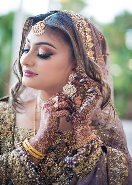 Lavender Gold Embellished Net Bridal Lehenga (3-Piece) - Image 4