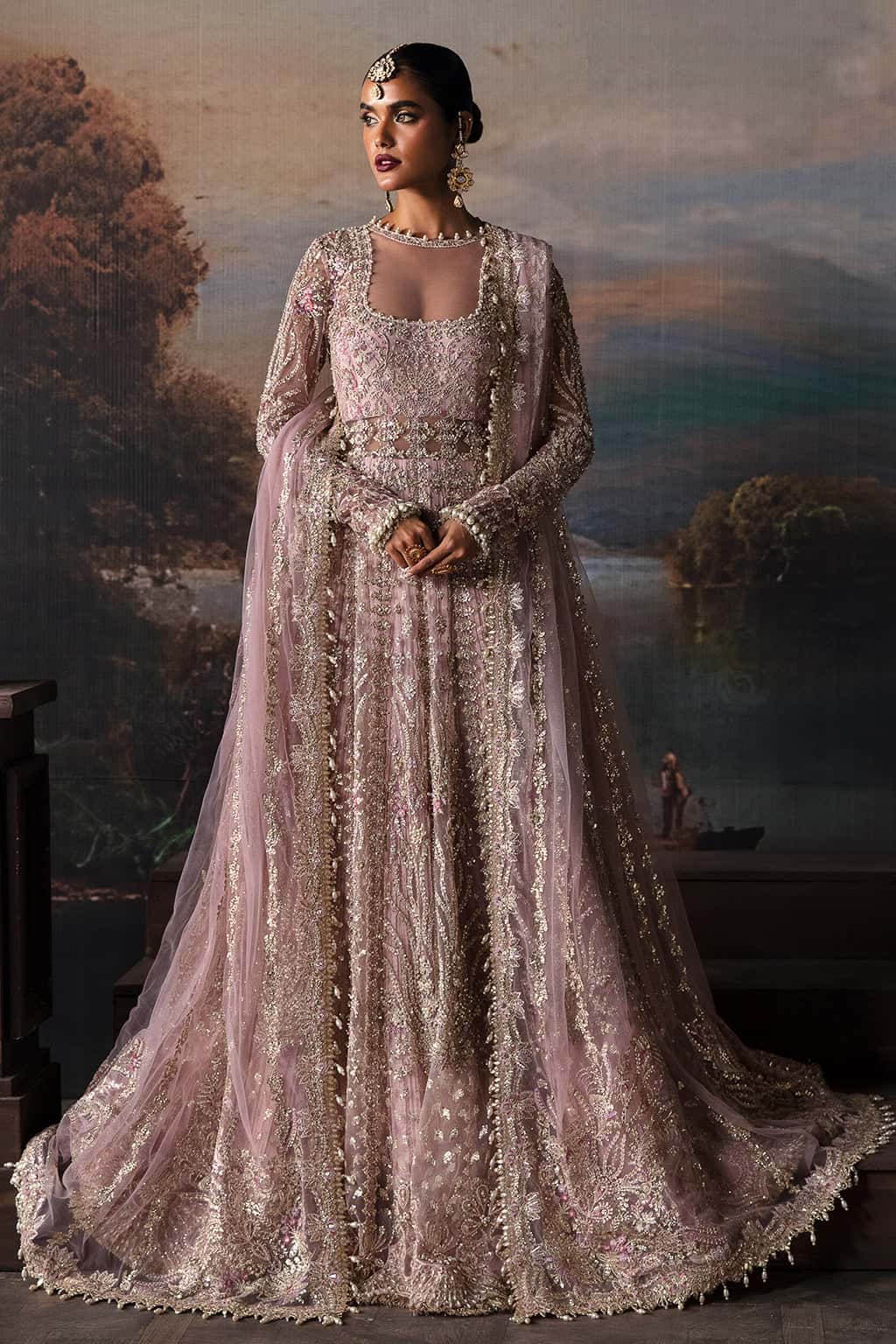 Lilac Hand-Embellished Net Bridal Lehenga (3-Piece) - Image 1