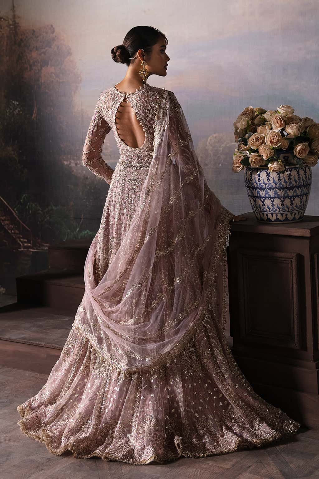 Lilac Hand-Embellished Net Bridal Lehenga (3-Piece) - Image 2