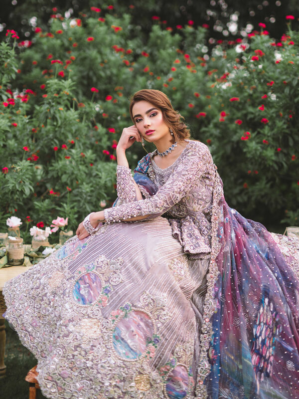 Pakistani Lavender Pink Hand-Painted Bridal Lehenga (3-Piece) - Image 1