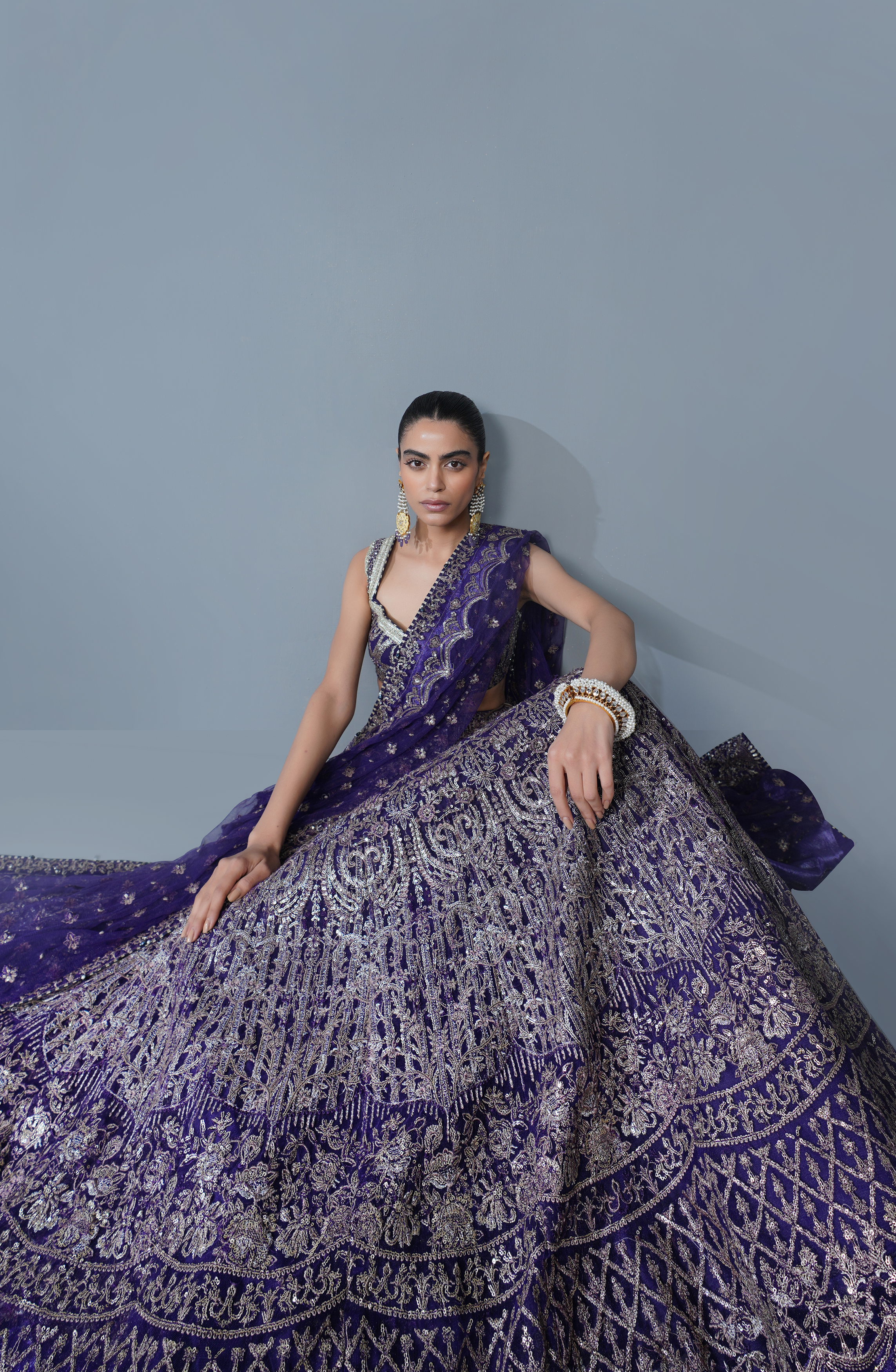 Royal Purple Embroidered Net Lehenga Choli (3-Piece) - Image 4