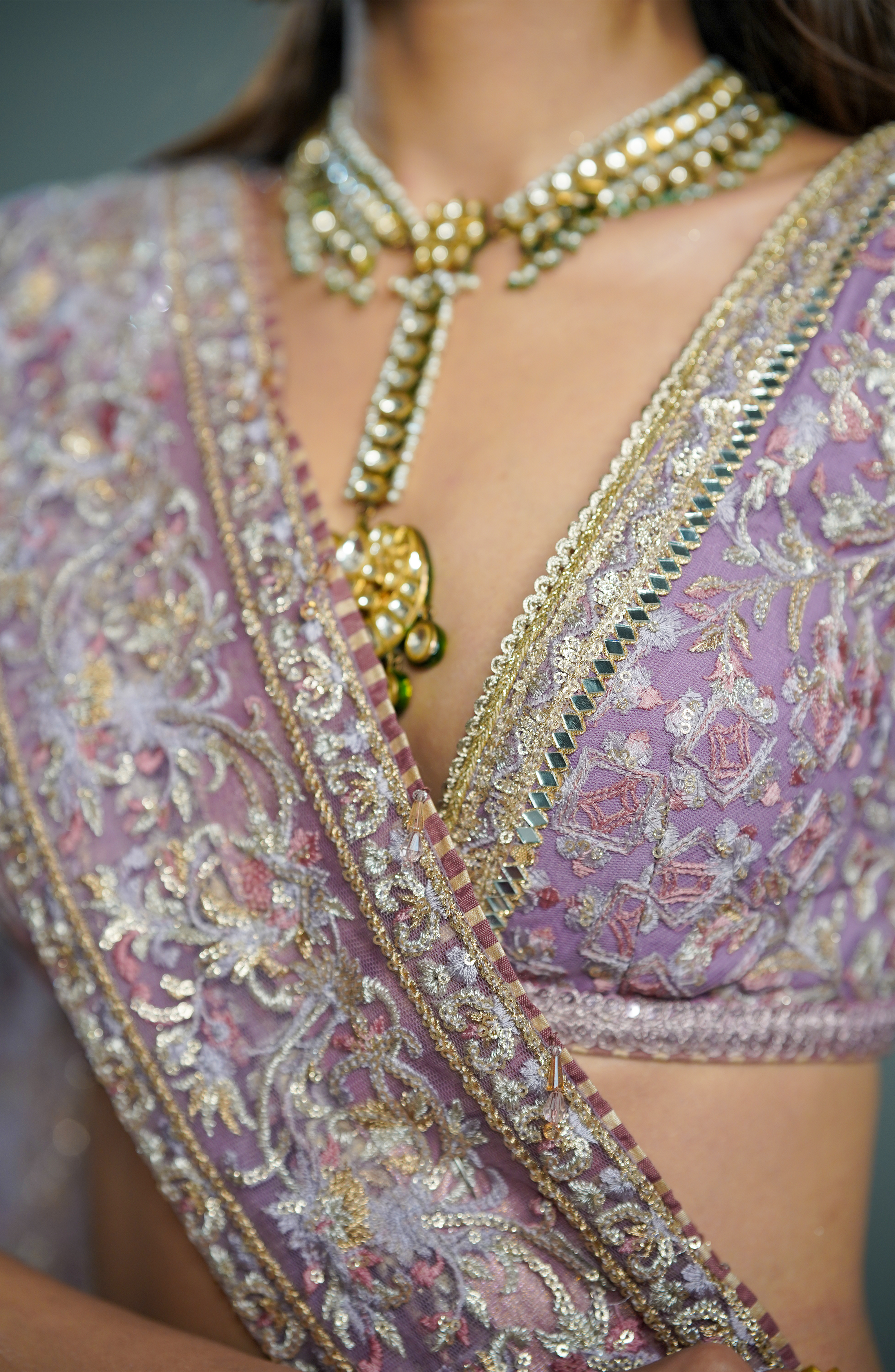 Pakistani Lilac Embroidered Net Lehenga Choli (3-Piece) - Image 8