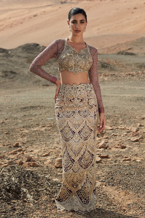 Purple Hand-Embellished Net Lehenga (2-Piece) - Image 1