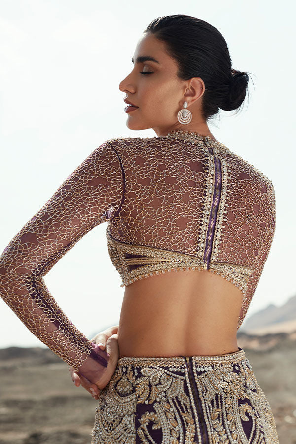 Purple Hand-Embellished Net Lehenga (2-Piece) - Image 5