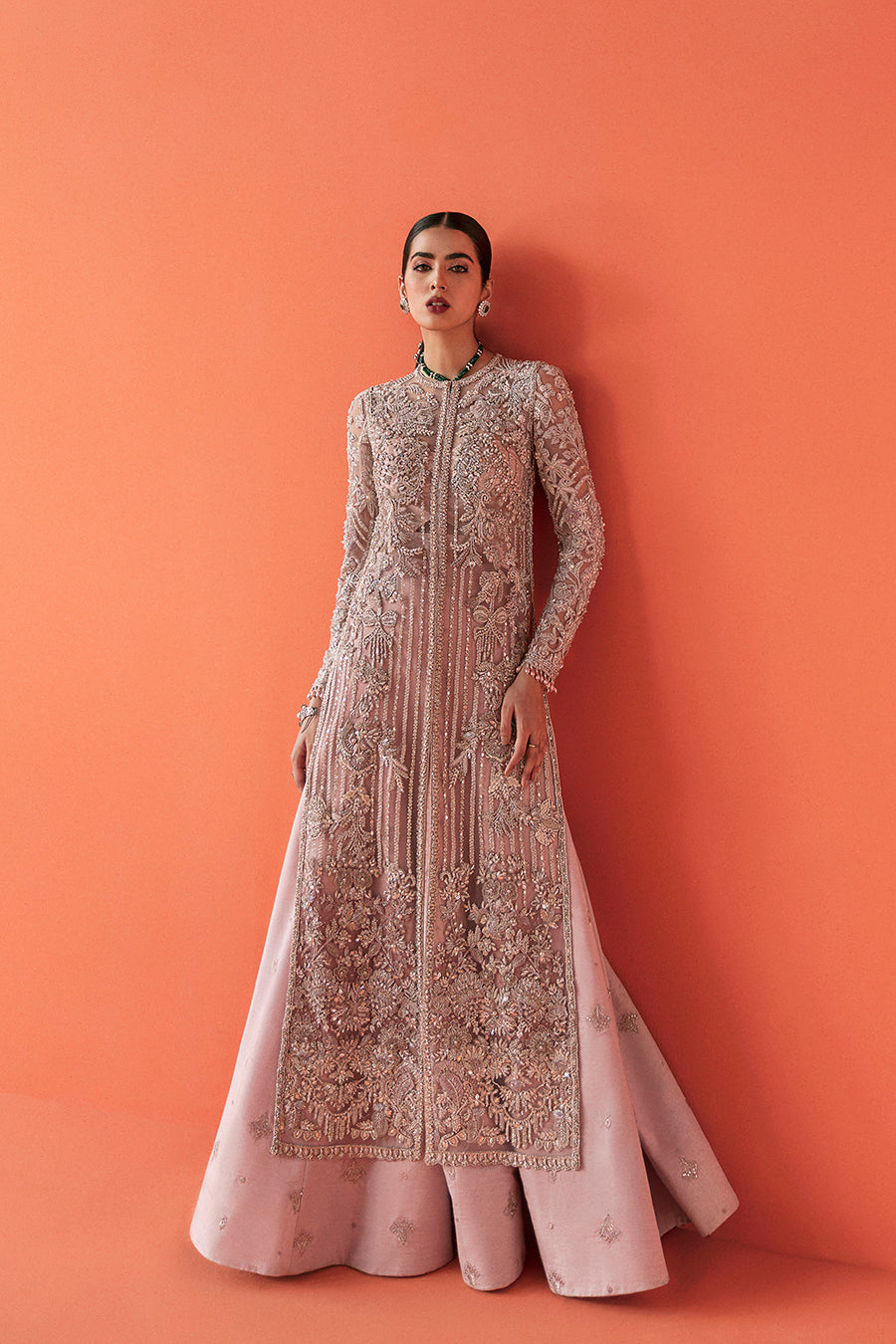 Lavender Embellished Net Organza Jacket Lehenga (2-Piece) - Image 1